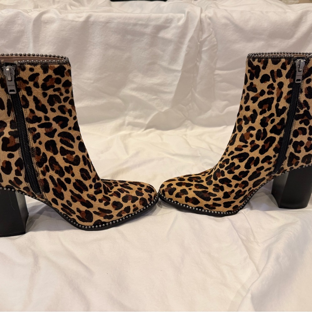 COACH Brown Drea Beadchain Leopard Block Heel Almond Toe Ankle Boots Booties 7 - Picture 5 of 6